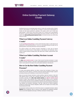 Online Gambling Payment Gateway Croatia