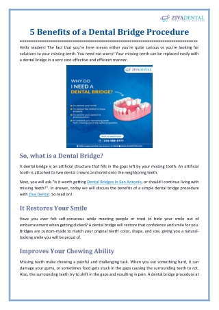 5 Benefits of a Dental Bridge Procedure