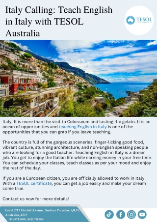 Italy Calling: Teach English in Italy with TESOL Australia