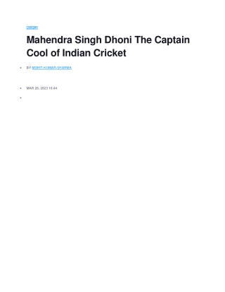 Mahendra Singh Dhoni The Captain Cool of Indian Cricket