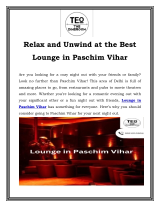Relax and Unwind at the Best Lounge in Paschim Vihar