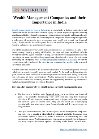 Wealth Management Companies and their Importance in India