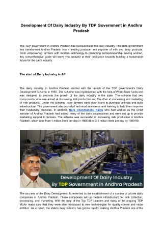 Development Of Dairy Industry By TDP Government in Andhra Pradesh