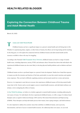 Exploring the Connection Between Childhood Trauma and Adult Mental Health