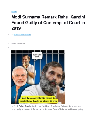 Modi Surname Remark Rahul Gandhi Found Guilty of Contempt of Court