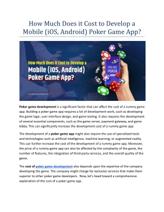 How Much Does it Cost to Develop a Mobile (iOS, Android) Poker Game App