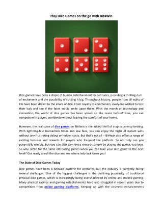 Play Dice Games on the go with Bit4Win
