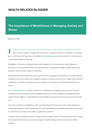 The Importance of Mindfulness in Managing Anxiety and Stress