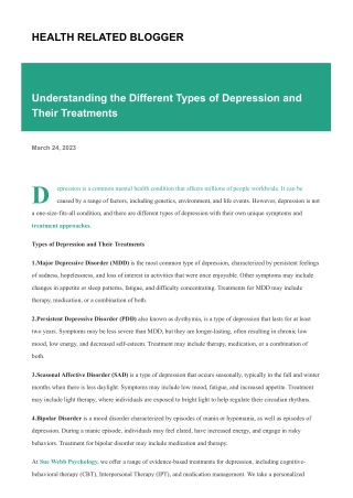 Understanding the Different Types of Depression and Their Treatments