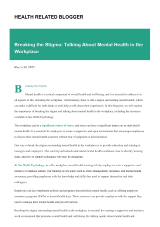 Breaking the Stigma: Talking About Mental Health in the Workplace