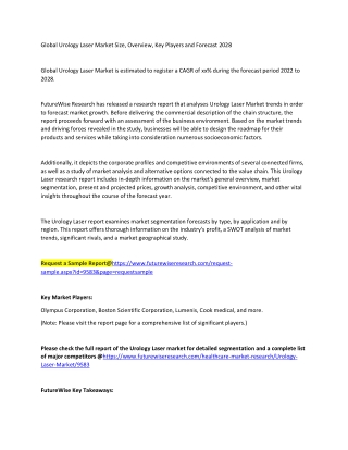 Global Urology Laser Market Size, Overview, Key Players and Forecast 2028