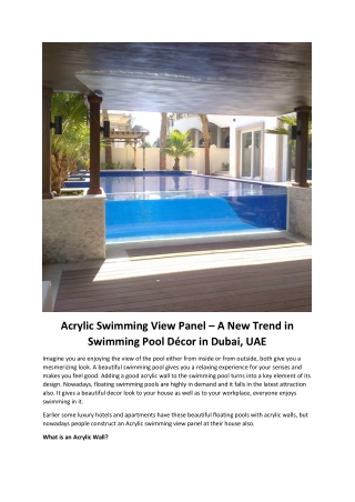 Exploring the Latest Décor Trend in Dubai, UAE - Acrylic Swimming View Panel