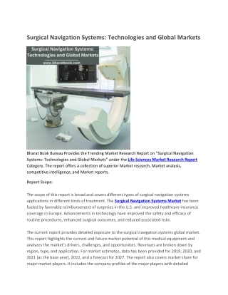 Surgical Navigation Systems, Technologies and Global Markets