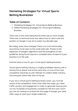 Marketing Strategies For Virtual Sports Betting Businesses