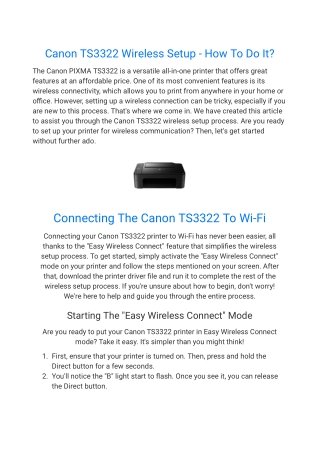 Canon TS3322 Wireless Setup - How To Do It