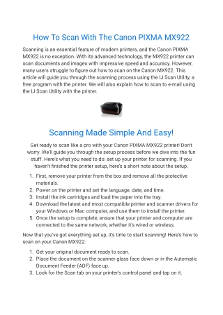 How To Scan With The Canon PIXMA MX922