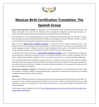 Mexican Birth Certification Translation: The Spanish Group