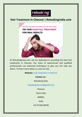 Hair Treatment In Chennai  Relookingindia