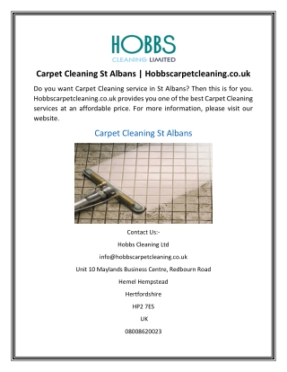 Carpet Cleaning St Albans | Hobbscarpetcleaning.co.uk