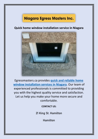 Quick Home Window Installation Service In Niagara | Egressmasters.ca