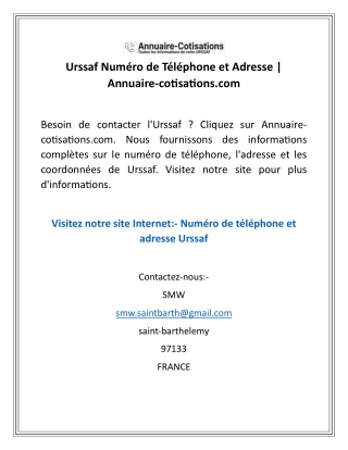 Urssaf Numéro de Téléphone et Adresse  Annuaire-cotisations.com