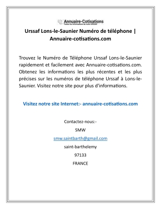 Urssaf Lons-le-Saunier Numéro de téléphone  Annuaire-cotisations.com