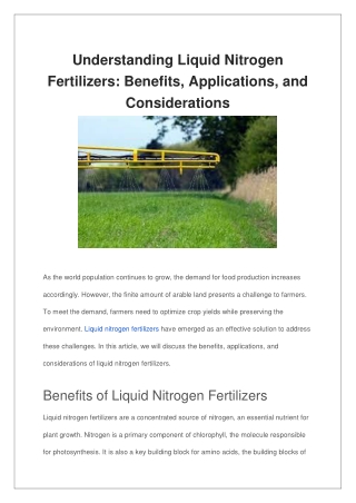 Understanding Liquid Nitrogen Fertilizers Benefits, Applications, and Considerations