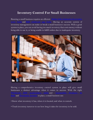 Inventory Control For Small Businesses