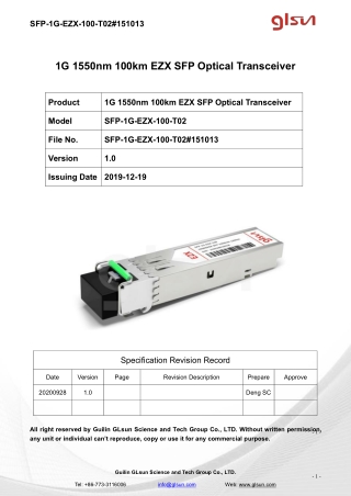 1G 1550nm 100km EZX SFP Optical Transceiver