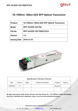 1G 1550nm 120km EZX SFP Optical Transceiver