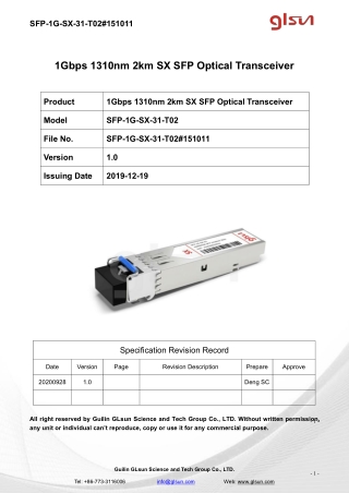 1Gbps 1310nm 2km SX SFP Optical Transceiver