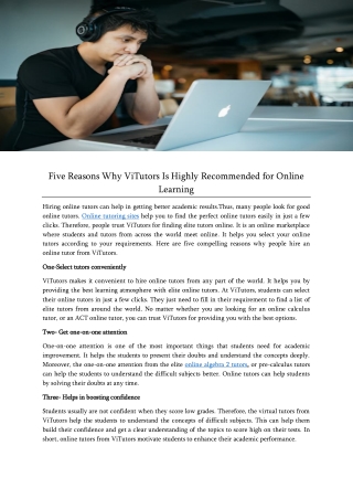 Five Reasons Why ViTutors Is Highly Recommended for Online Learning