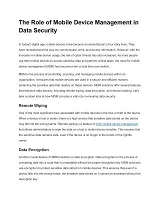 The Role of Mobile Device Management in Data Security