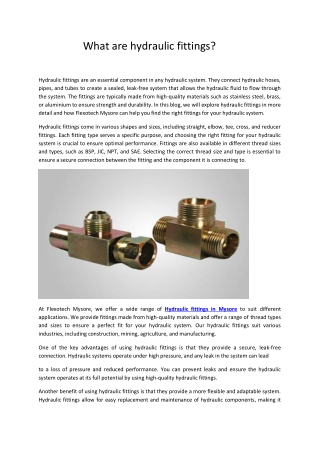 What are hydraulic fittings ?