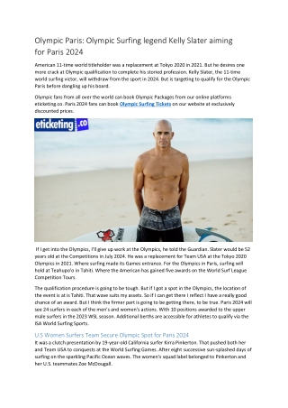 Olympic Paris Olympic Surfing legend Kelly Slater aiming for Paris 2024