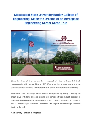 Mississippi State University Bagley College of Engineering Make the Dreams of an Aerospace Engineering Career Come True