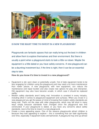 Is now the right time to invest in a new playground - Caloo Ltd