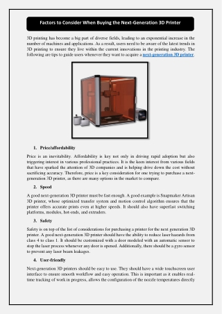 Factors to Consider When Buying the Next-Generation 3D Printer