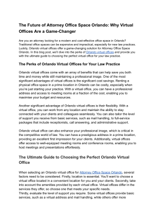 The Future of Attorney Office Space Orlando: Why Virtual Offices Are a Game-Chan