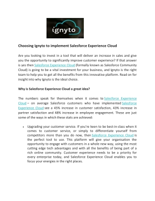 Choosing Ignyto to implement Salesforce Experience Cloud