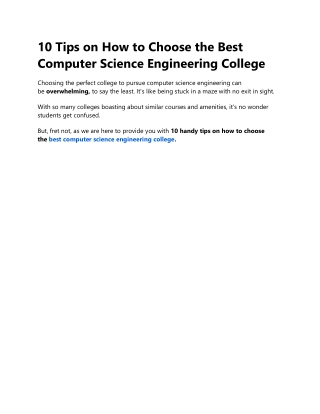 10 Tips on How to Choose the Best Computer Science Engineering College