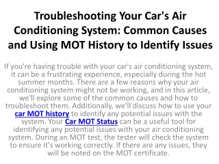 Troubleshooting Your Car's Air Conditioning System Common Causes and Using MOT History to Identify Issues