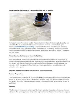 Understanding the Process of Concrete Polishing and Its Benefits