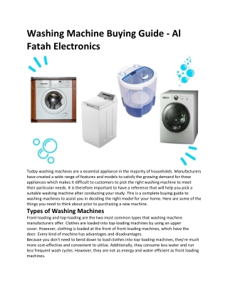 Washing Machine Buying Guide - Al Fatah Electronics