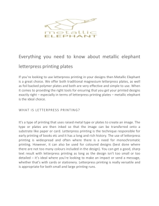 Everything you need to know about metallic elephant letterpress printing plates