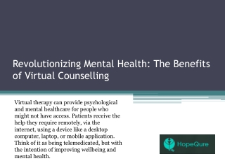 Revolutionizing Mental Health The Benefits of Virtual Counselling