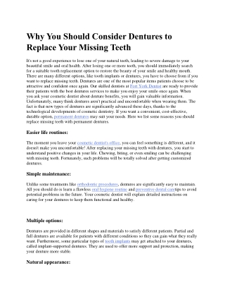 Why You Should Consider Dentures to Replace Your Missing Teeth