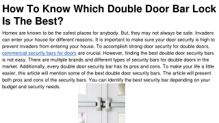 How To Know Which Double Door Bar Lock Is The Best