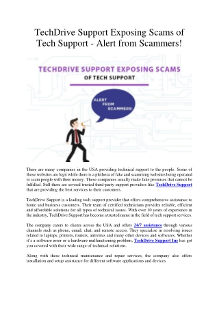 TechDrive Support Exposing Scams of Tech Support - Alert from Scammers!