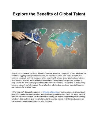 Explore the Benefits of Global Talent